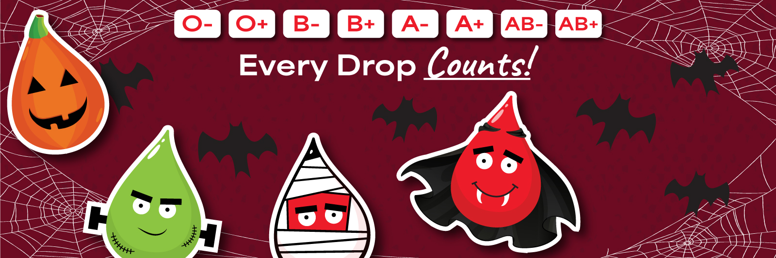 Halloween-themed blood donation graphic with the headline “Every Drop Counts!”